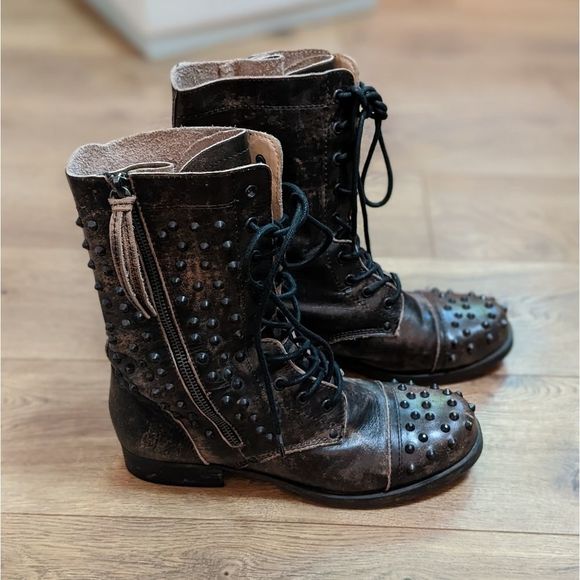 Aldo Hovenga Lace-up Spiked Distressed Leather Boots 7.5 - Picture 1 of 9